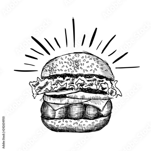 Vector black hand drawn burger on white background