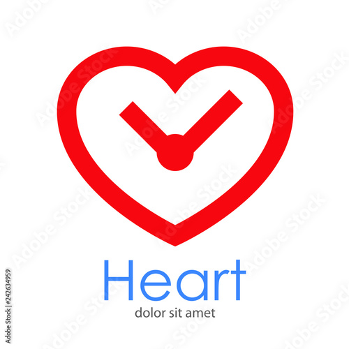 Logotipo abstracto con texto Heart con corazón como reloj en color rojo
