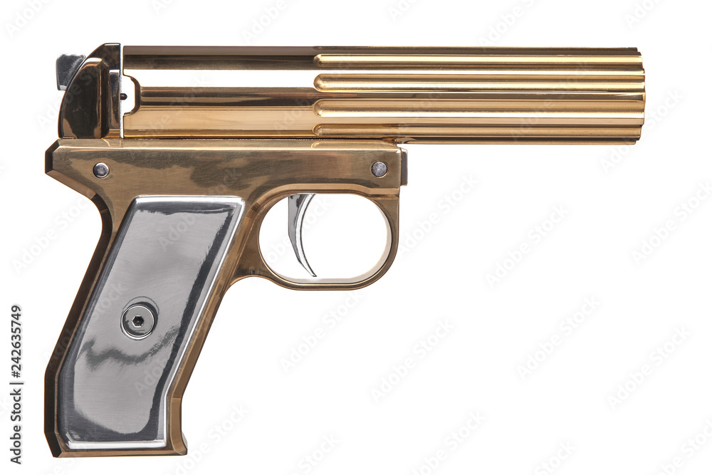 Gold signal flare gun isolated on white Gold signal flare gun isolated on white