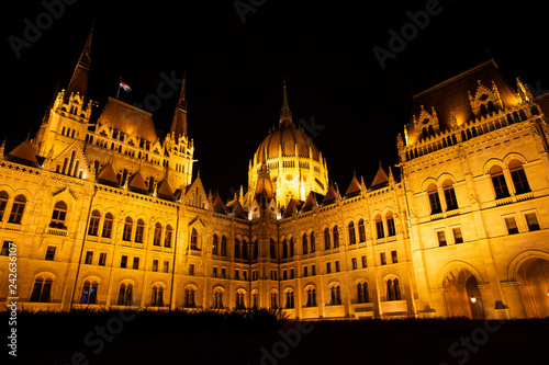 Budapest, Hungary - December 08, 2018: Hungarian Parliament in Budapest at night. Photo Image