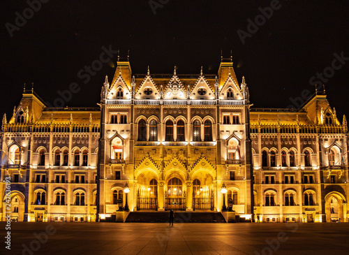 Budapest, Hungary - December 08, 2018: Hungarian Parliament in Budapest at night. Photo Image