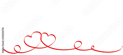 Happy Valentines Day. Red ribbon hearts isolated on white background