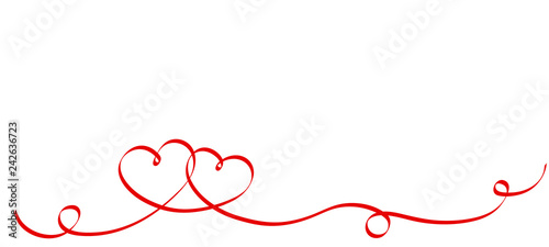 Couple red ribbon hearts isolated on white background