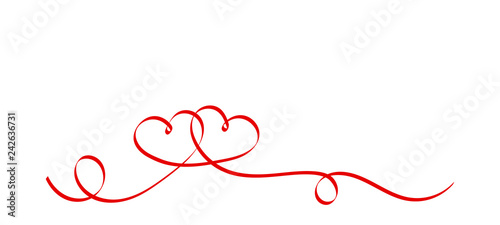 Calligraphy ribbon hearts isolated on white background - Valentine's day