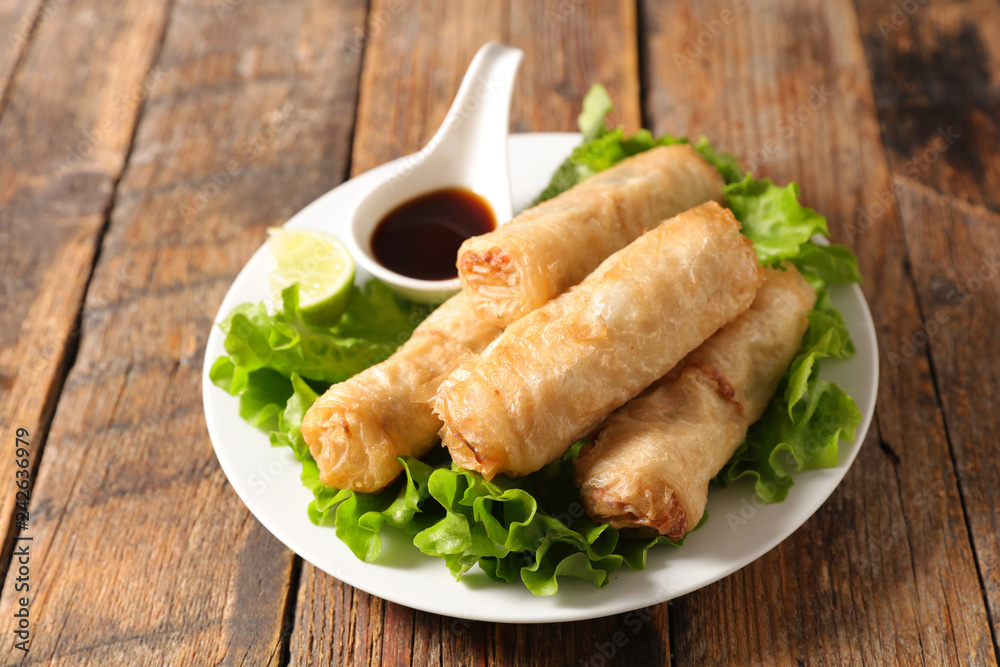 spring roll and soy sauce