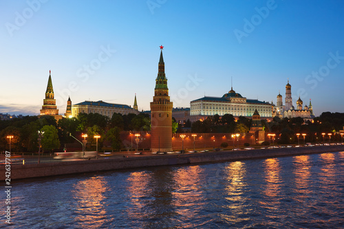 Moscow Kremlin at night. Beautiful view of Moscow Kremlin and Moscow River. Russia