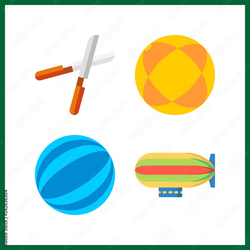 4 hobby icon. Vector illustration hobby set. zeppelin and ball icons for hobby works