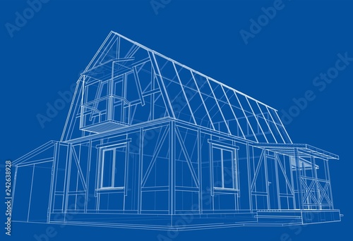 House sketch. Vector rendering of 3d