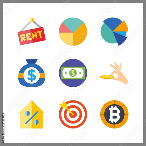 9 investment icon. Vector illustration investment set. penny and target icons for investment works