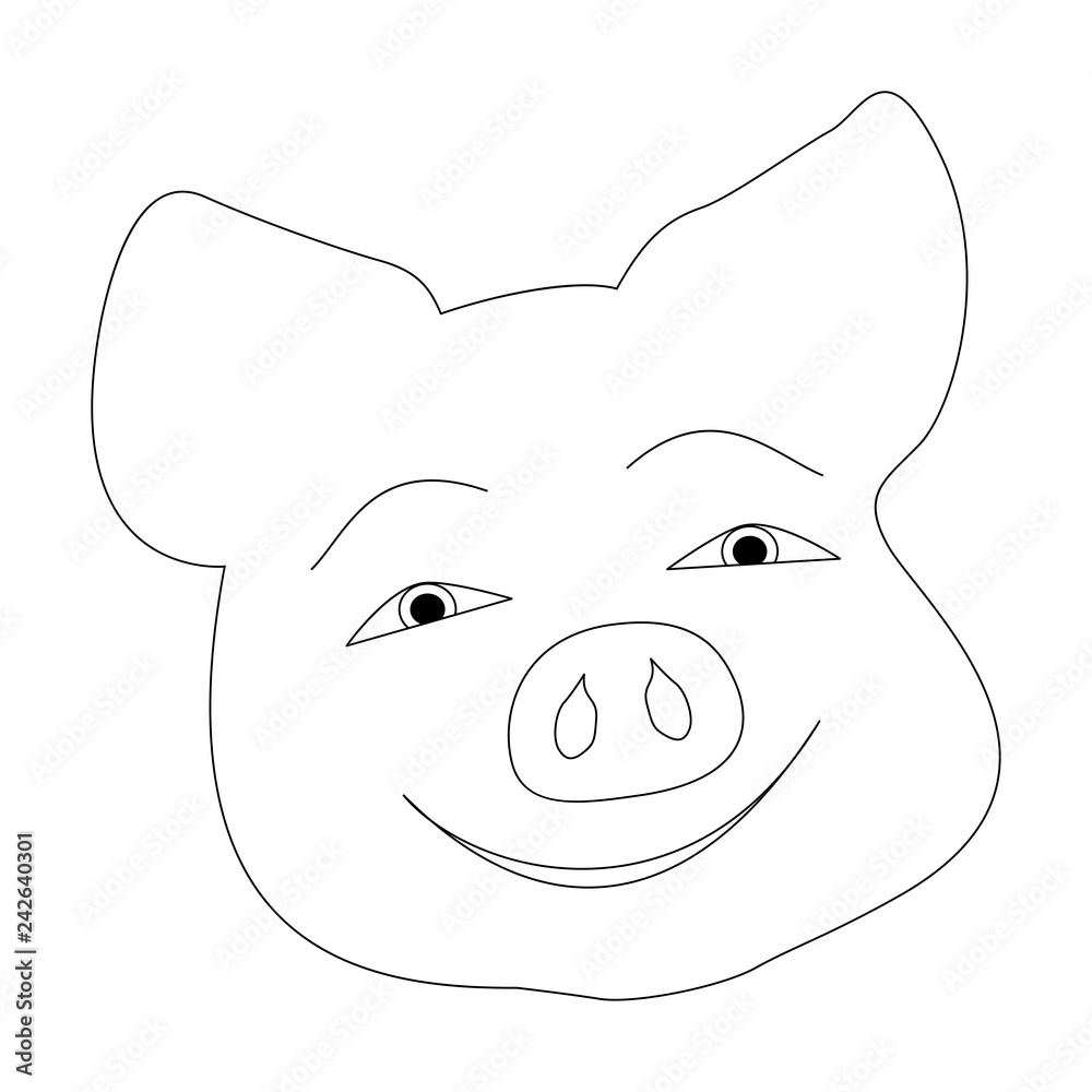 Pig smiles. The head of a pig with a sweet smile. Happy piggy. Vector. Template for design. Pig smiles. The head of a pig with a sweet smile. Happy piggy. Vector. Template for design.