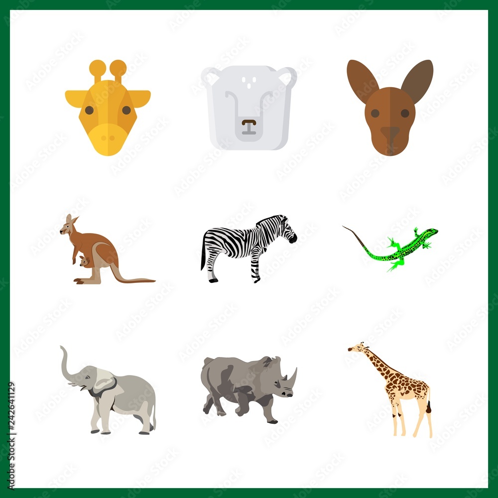 9 zoo icon. Vector illustration zoo set. kangaroo and rhino icons for zoo works 9 zoo icon. Vector illustration zoo set. kangaroo and rhino icons for zoo works