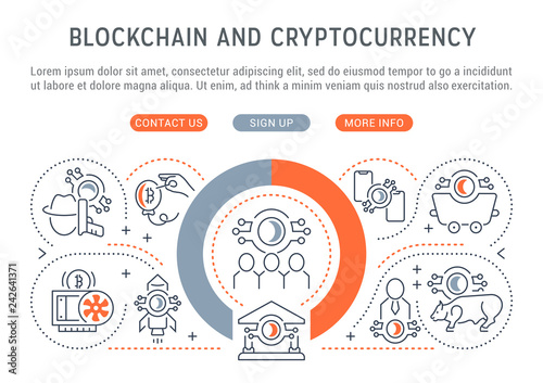 Linear banner of the Blockchain and Cryptocurrency.