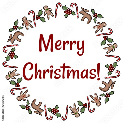 Merry Christmas holly and ginger cookies wreath