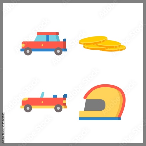 4 shiny icon. Vector illustration shiny set. car and penny icons for shiny works