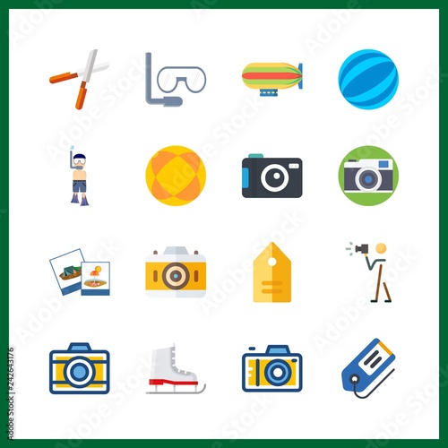 16 hobby icon. Vector illustration hobby set. pruners and photograph icons for hobby works