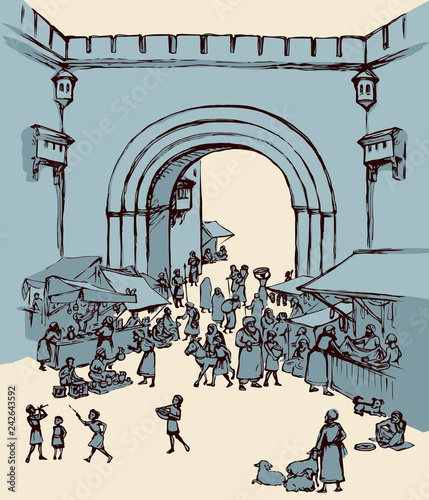 Old eastern city. Vector drawing
