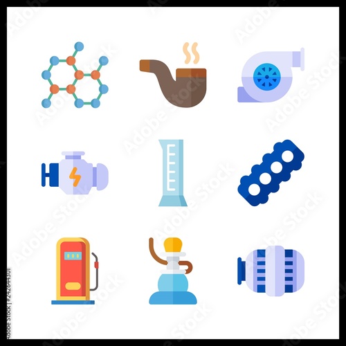 9 fuel icon. Vector illustration fuel set. engine and chemical icons for fuel works