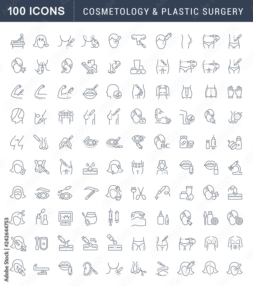 Set Vector Line Icons of Cosmetology and Plastic Surgery.