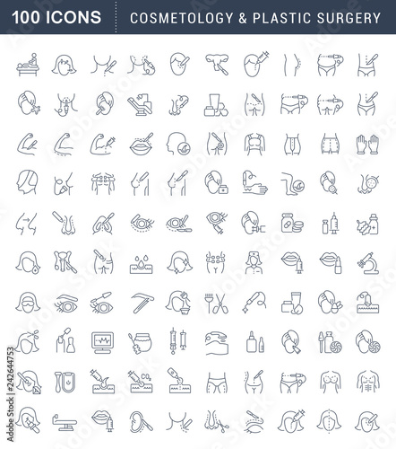 Set Vector Line Icons of Cosmetology and Plastic Surgery.