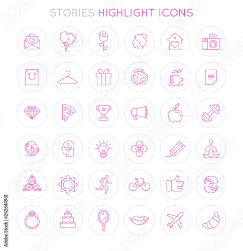 Vector set of icons and emblems for social media story highlight covers - design templates for lifestyle, travel and beauty bloggers