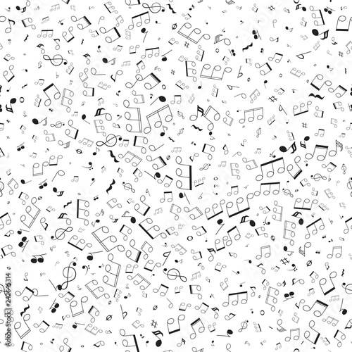 Musical notes seamless pattern. Music shop background concept. Vector isolated illustration.