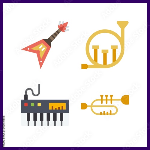 4 performer icon. Vector illustration performer set. trumpet and electric guitar icons for performer works