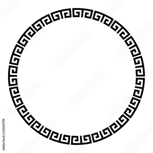 Greek key round frame. Typical egyptian, assyrian and greek motives circle border. Arabic geometric texture. Islamic Art. Abstract geometric. Vector and illustration.