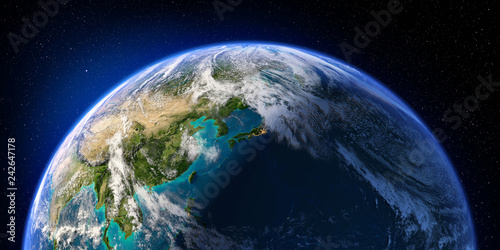 Print op canvas Planet Earth with detailed relief and atmosphere