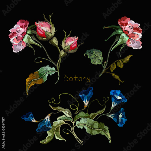 Embroidery datura flowers elements. Template for design of clothes, t-shirt design. botany art