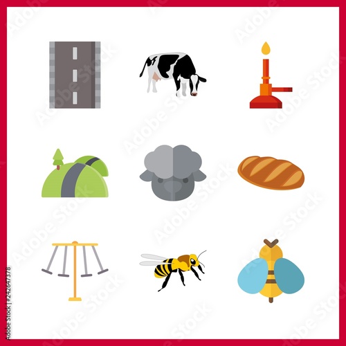 9 rural icon. Vector illustration rural set. bunser burner and bee icons for rural works photo