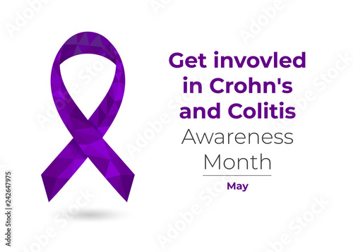 Crohn’s Disease and Colitis Awareness Month (May) low poly ribbon. Colorful vector illustration for web and printing.