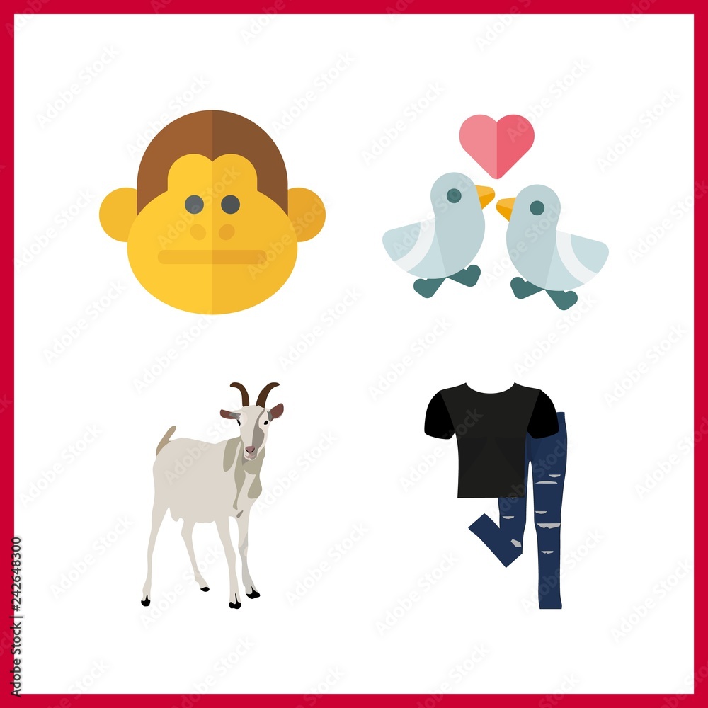 4 cute icon. Vector illustration cute set. goat and love birds icons for cute works