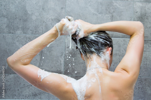 Girl washing hair