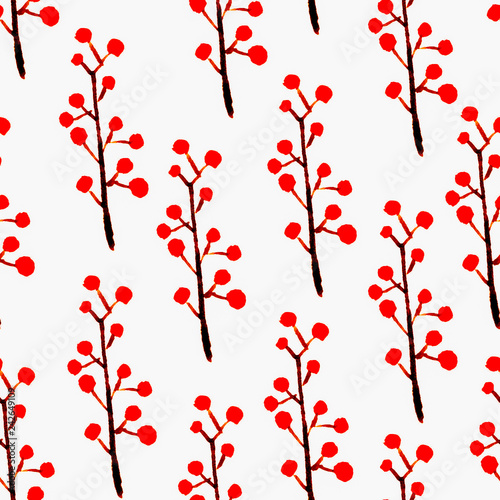 Cute watercolor floral seamless pattern. Red boho 