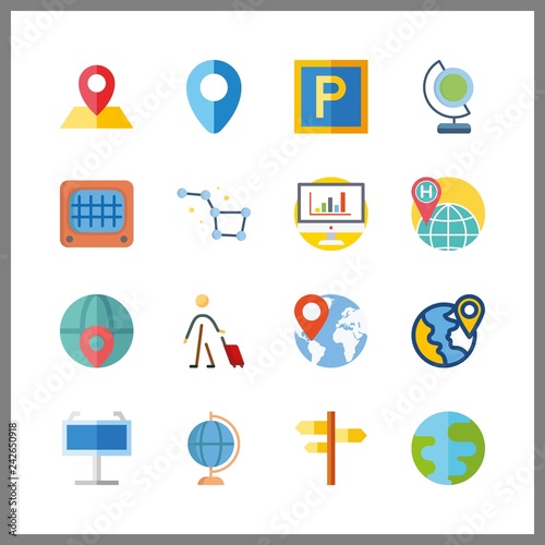 16 map icon. Vector illustration map set. statistics and constellation icons for map works
