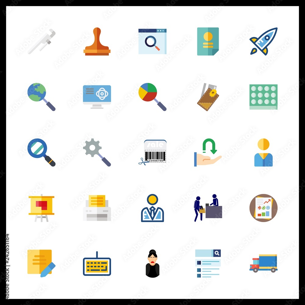 25 job icon. Vector illustration job set. reparation and paper printer icons for job works