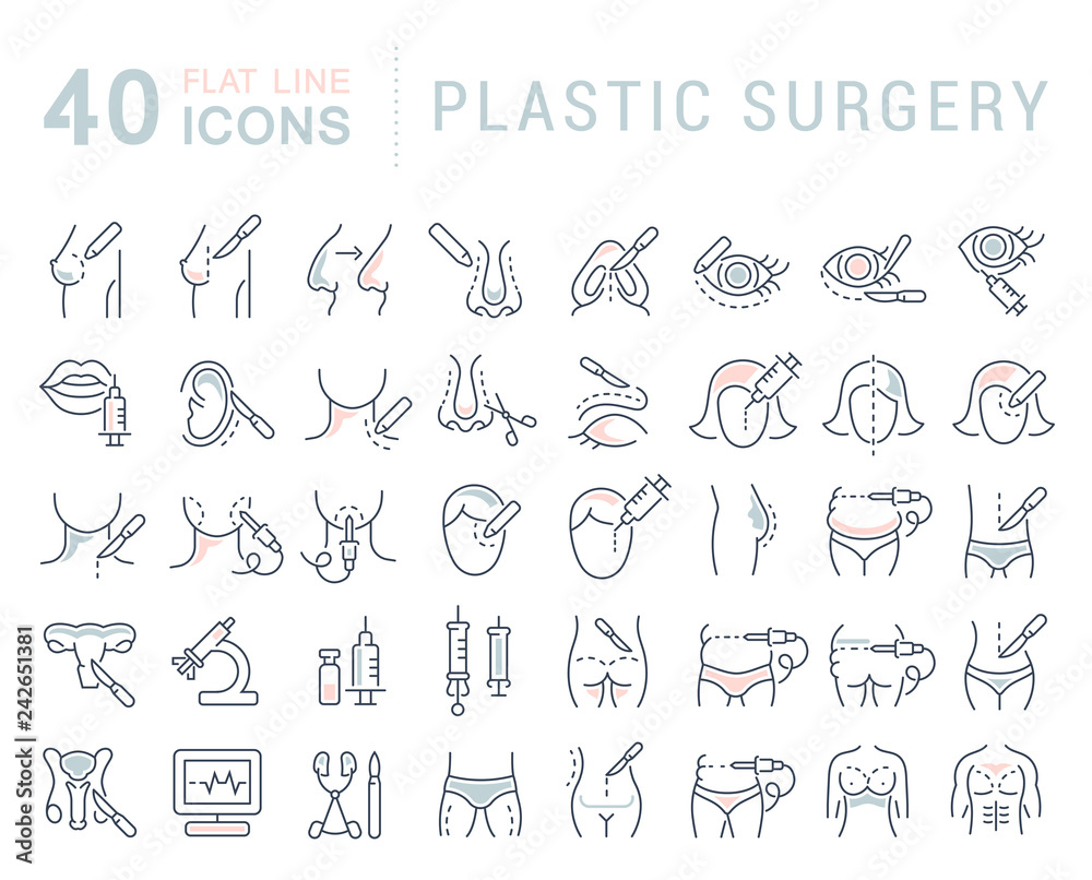 Set Vector Line Icons of Plastic Surgery. Set Vector Line Icons of Plastic Surgery.