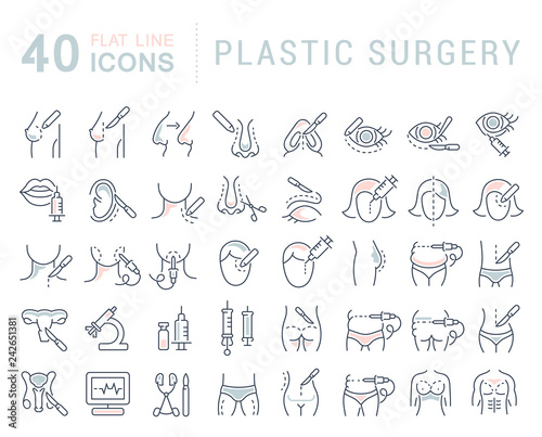 Set Vector Line Icons of Plastic Surgery.