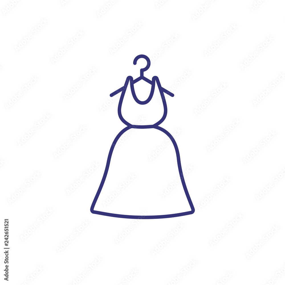 Dry cleaning line icon. Dress, hanger, clothes. Laundry concept. Can be used for topics like safety, warning sign, garment care Dry cleaning line icon. Dress, hanger, clothes. Laundry concept. Can be used for topics like safety, warning sign, garment care