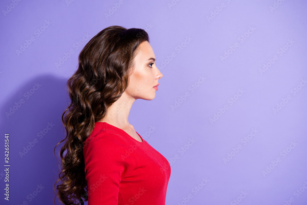 Close up side profile photo of pretty she her girl perfect looki Close up side profile photo of pretty she her girl perfect looki
