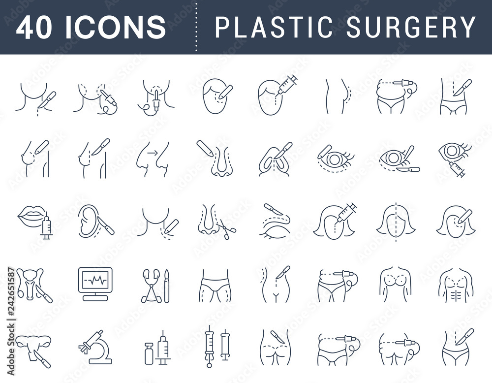 Set Vector Line Icons of Plastic Surgery. Set Vector Line Icons of Plastic Surgery.