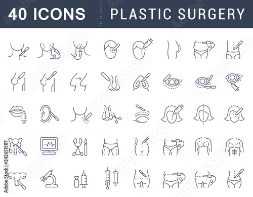 Set Vector Line Icons of Plastic Surgery.