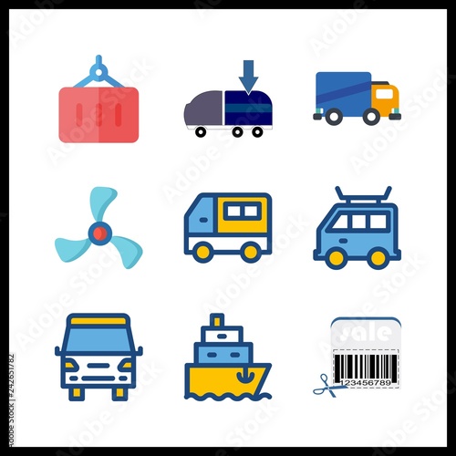 9 shipment icon. Vector illustration shipment set. ship and ship propeller icons for shipment works