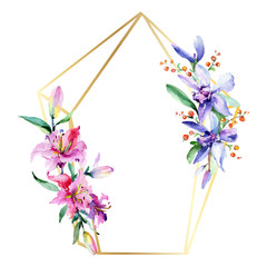 Pink and purple orchid flower. Watercolour drawing fashion aquarelle isolated. Frame border ornament square.