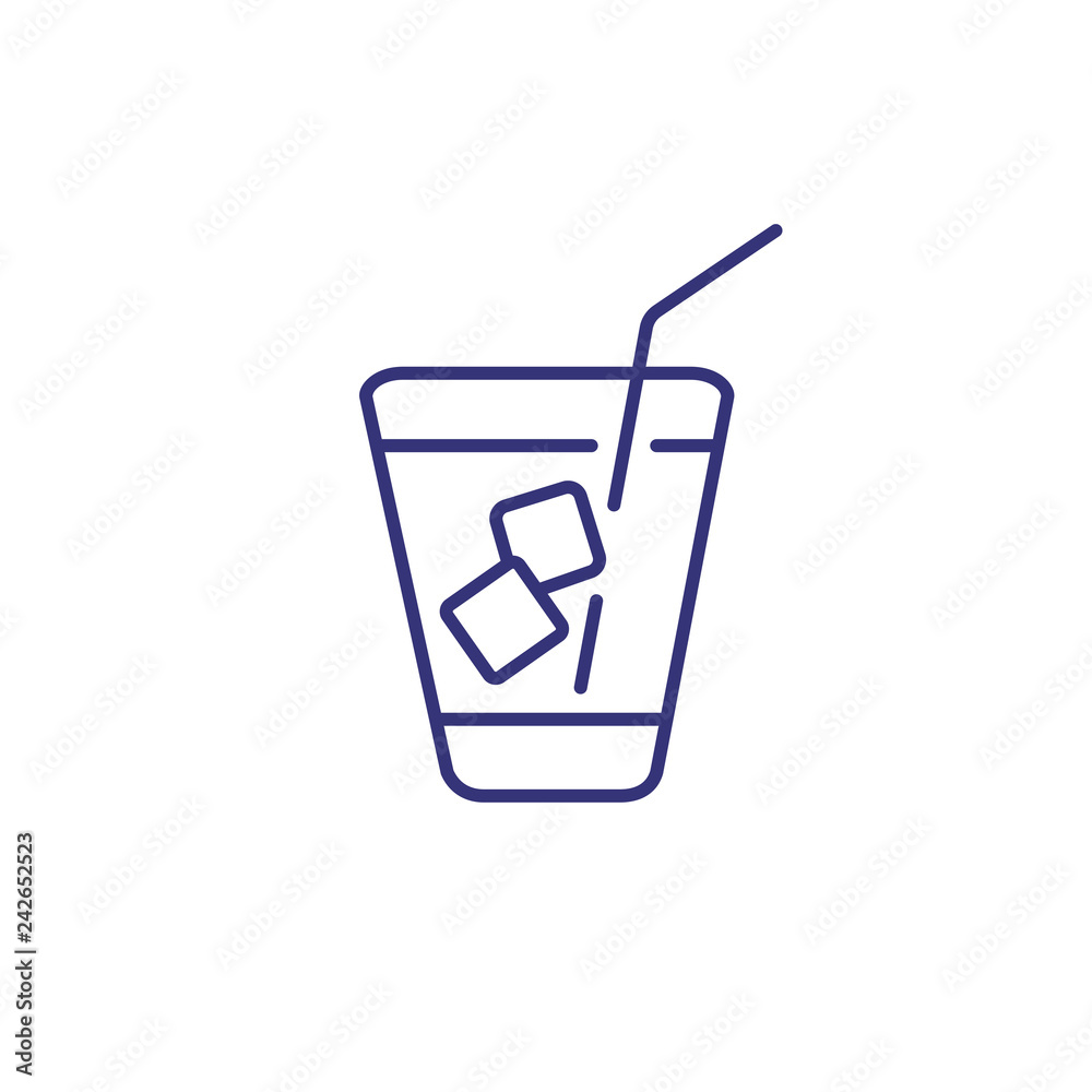 Whiskey on ice shot line icon. Glass, straw, shot. Cocktail concept. Can be used for topics like bar, party, strong drink Whiskey on ice shot line icon. Glass, straw, shot. Cocktail concept. Can be used for topics like bar, party, strong drink