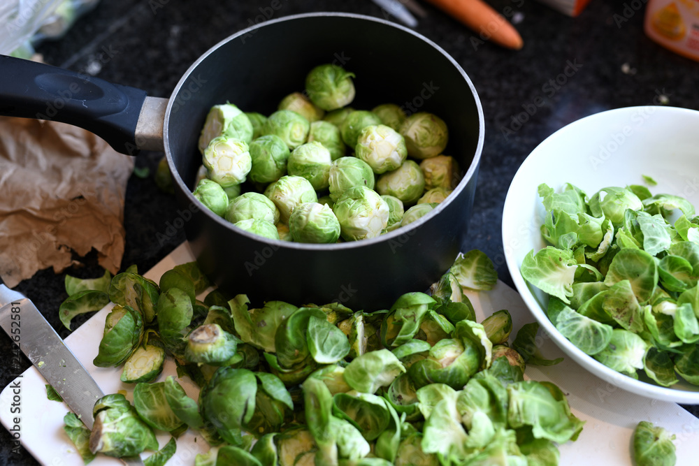 Preparation of brussel sprouts for cooking Preparation of brussel sprouts for cooking