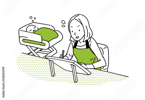 パソコンを操作する主婦。