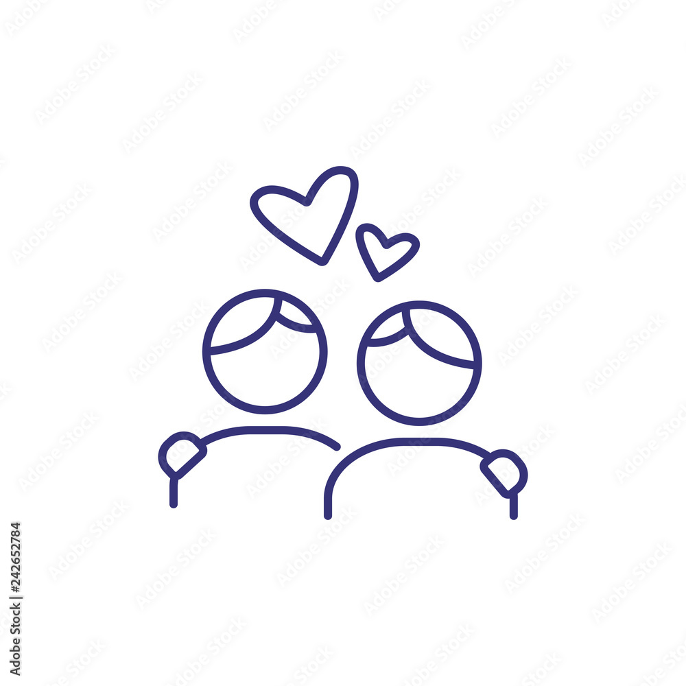 Gays in love line icon. Homosexual family, romance, love. LGBT concept. Vector illustration can be used for topics like relationships, tolerance, alternative family Gays in love line icon. Homosexual family, romance, love. LGBT concept. Vector illustration can be used for topics like relationships, tolerance, alternative family