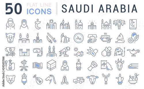 Set Vector Line Icons of Saudi Arabia.