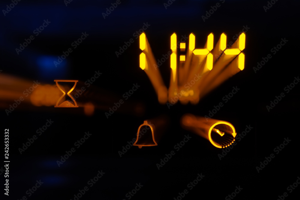Touch control panel of a modern oven with timer block. Zoom effect. Touch control panel of a modern oven with timer block. Zoom effect.